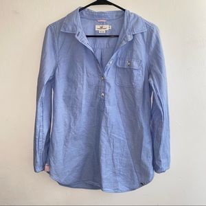 Vineyard Vines Light Blue Long Sleeve Button Popover Top